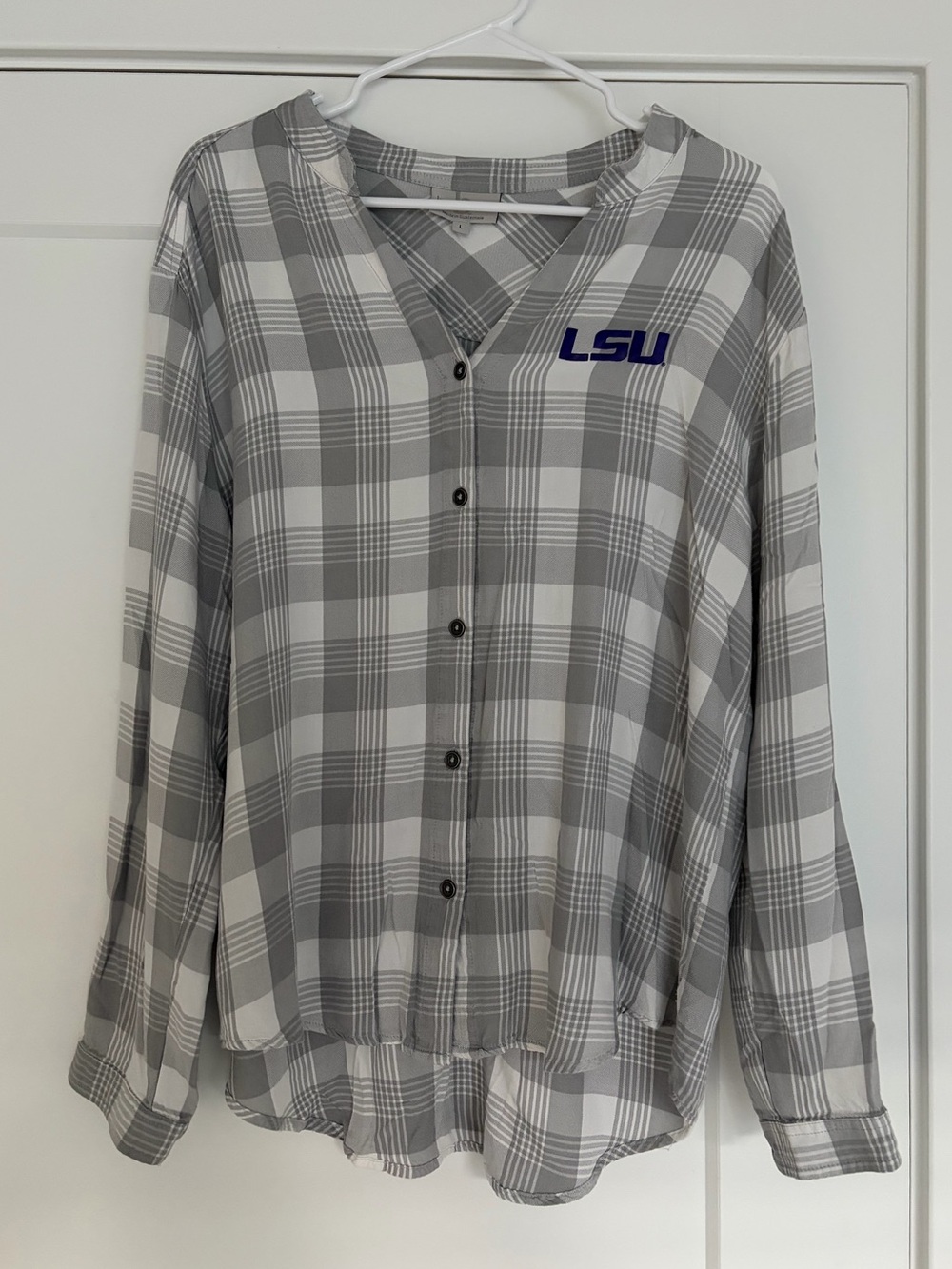 Women’s LSU Gray Plaid Button-Front Shirt